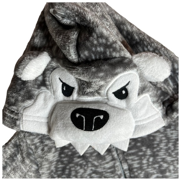NEW Jellifish Kids Wolf Onsie Kids Sz 3T Gray Zip Up Onsie with Wolf Hoody - Picture 8 of 12